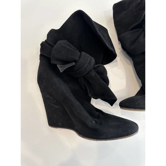Chloè Black Suede Wrap Bow Booties Wedge Boots size 38 US 7.5 - Picture 3 of 11